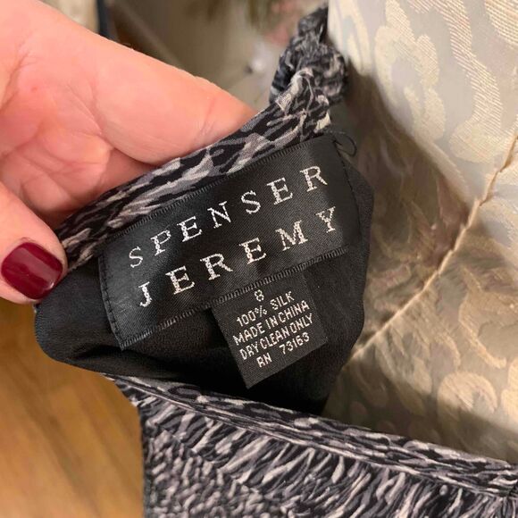 Spencer Jeremy NWT 8 Silk Navy White Pattern Skirt Lace Trim - Picture 6 of 9